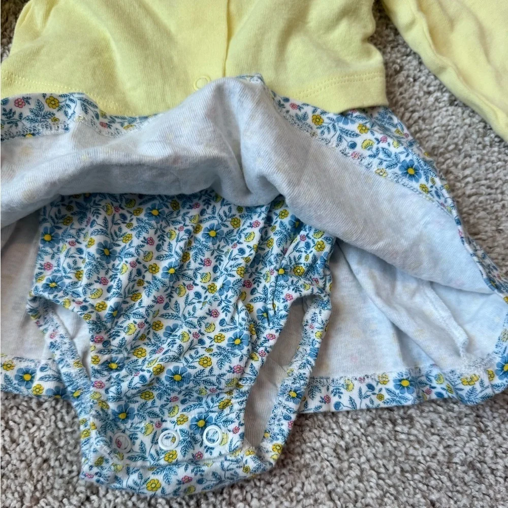 Carter’s Baby Girl Floral Dress Bodysuit with Yellow Cardigan - Size 3 Months
